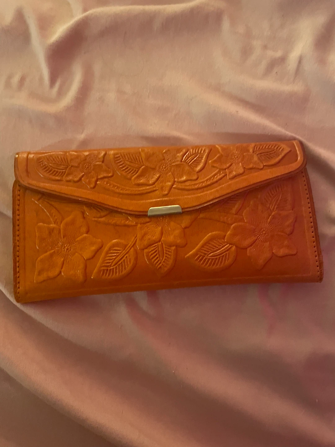 Orange Leather Puebla Wallet with Embossed Design - photo 3