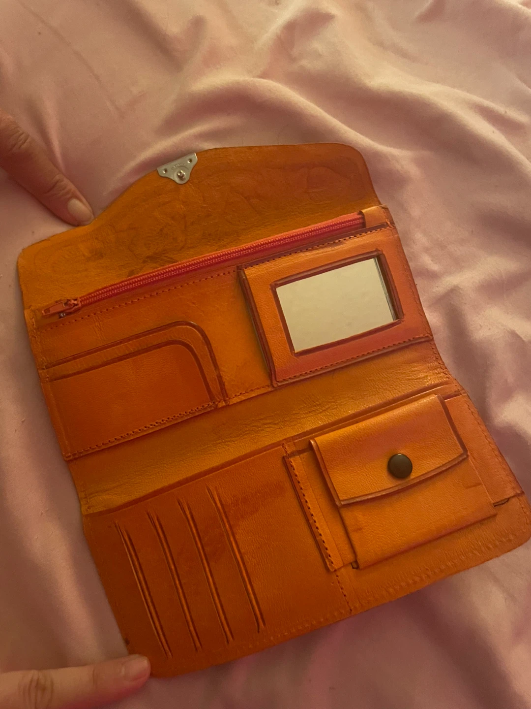 Orange Leather Puebla Wallet with Embossed Design