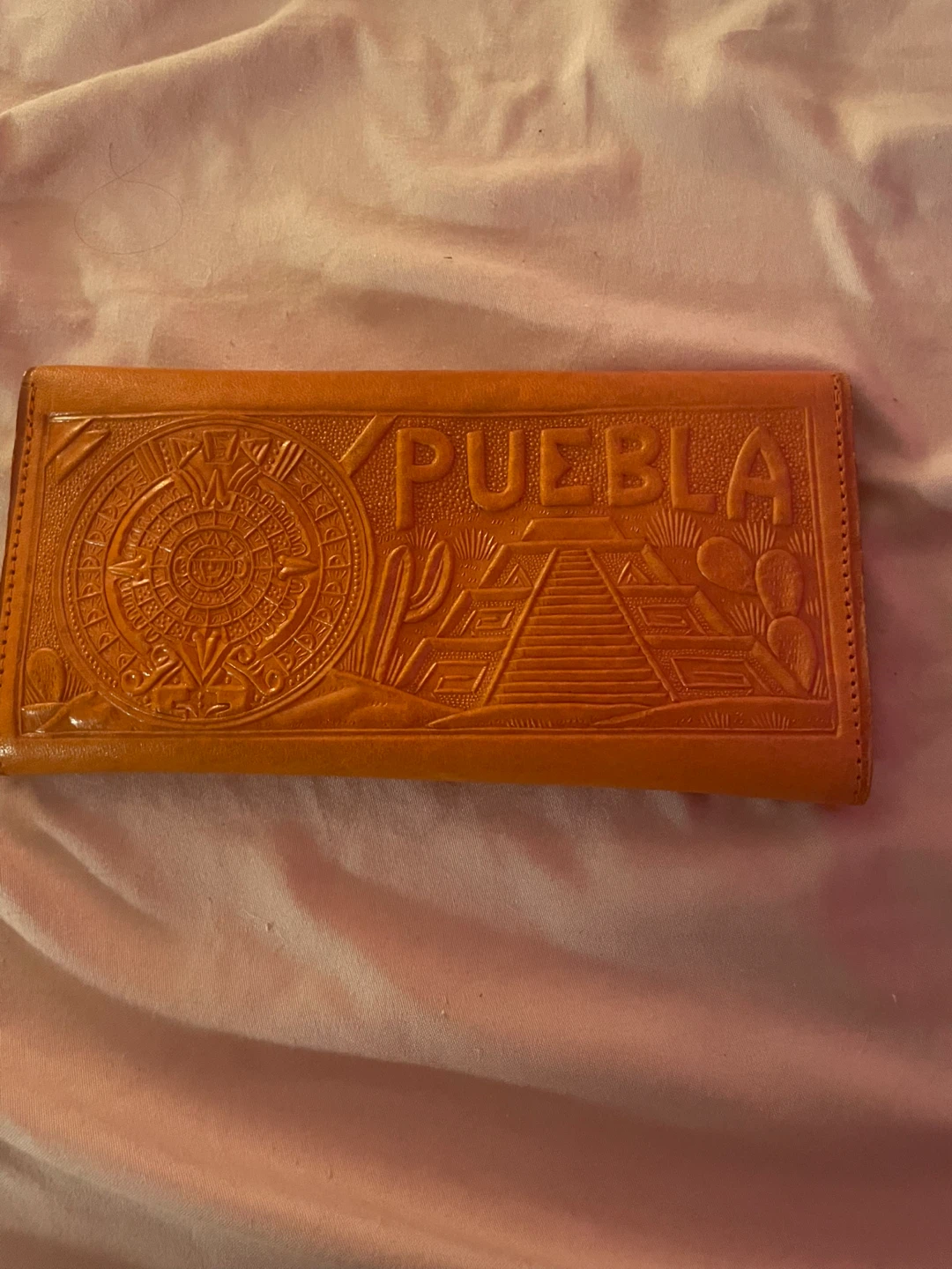 Orange Leather Puebla Wallet with Embossed Design - photo 2