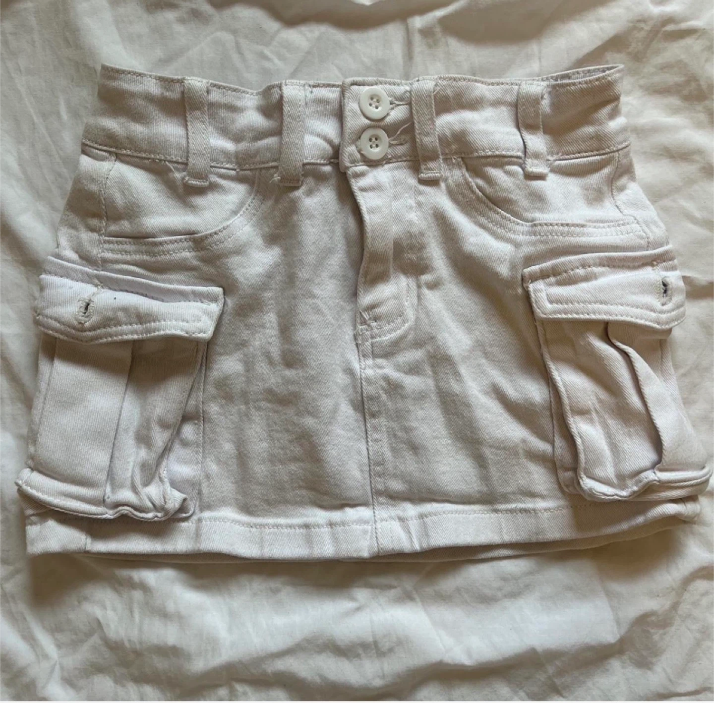White Cargo Denim Mini Skirt