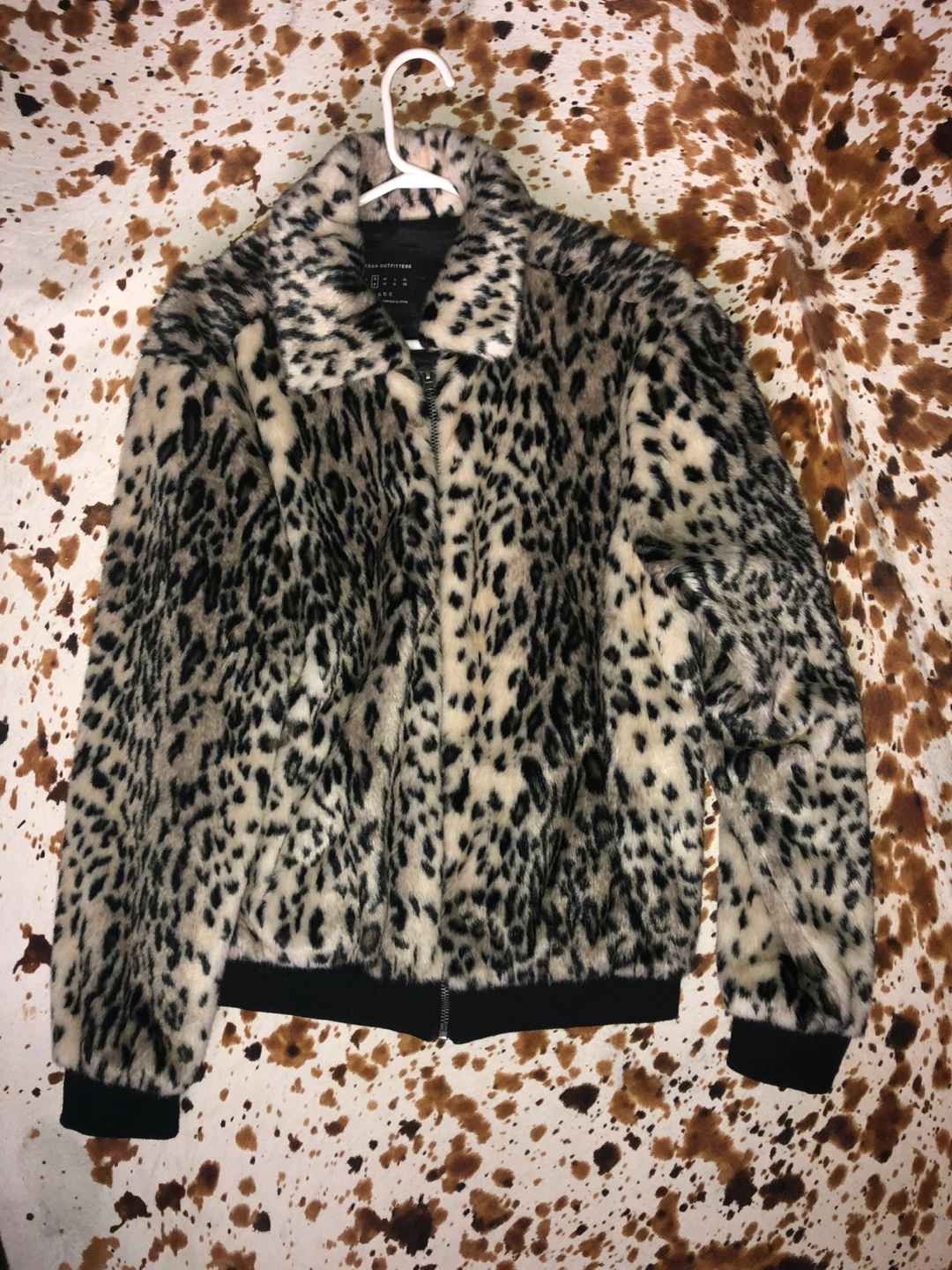 Urban Outfitters Leopard Print Faux Fur Bomber Jacket