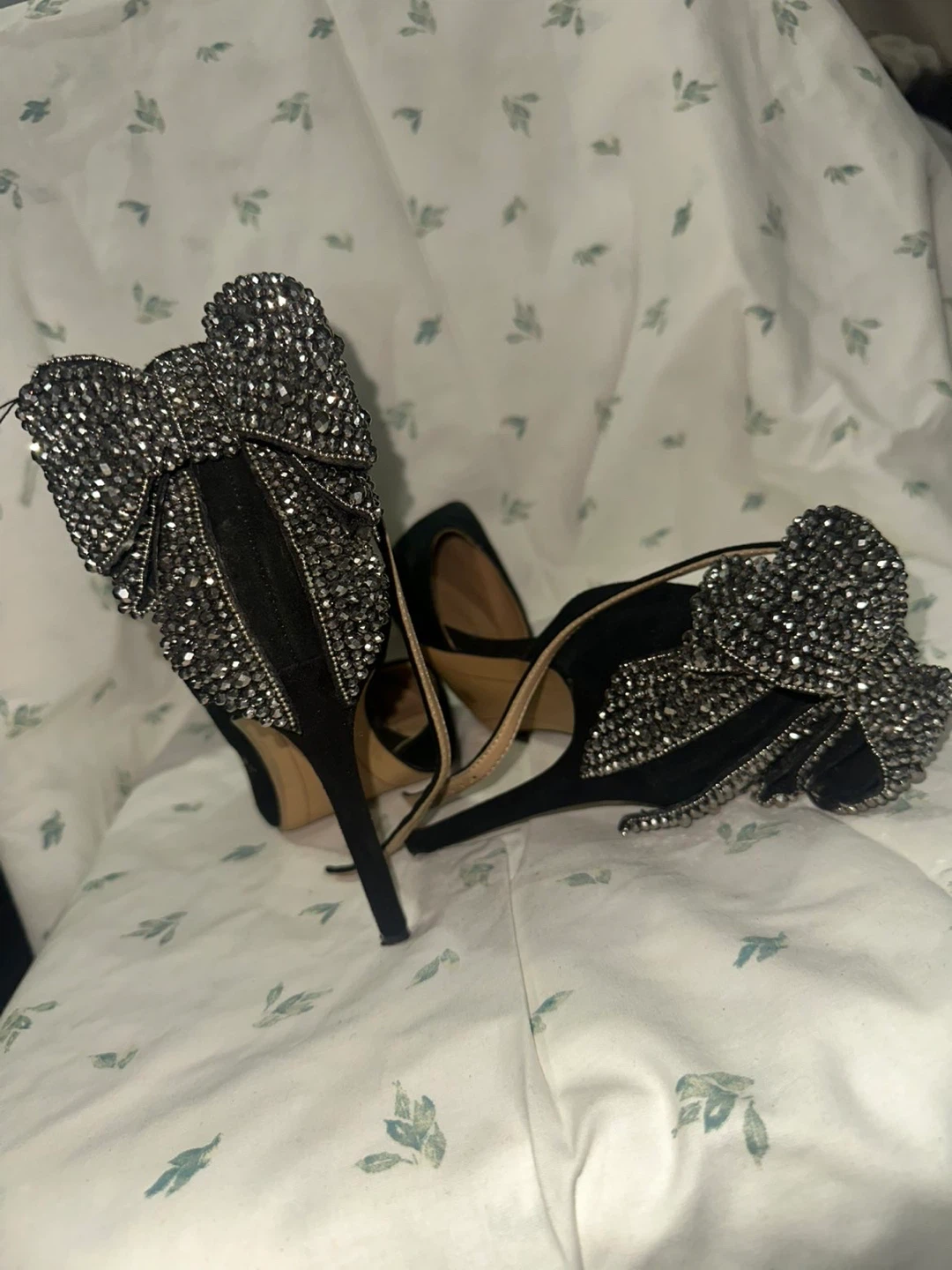 Black Crystal Bow Stiletto Heels