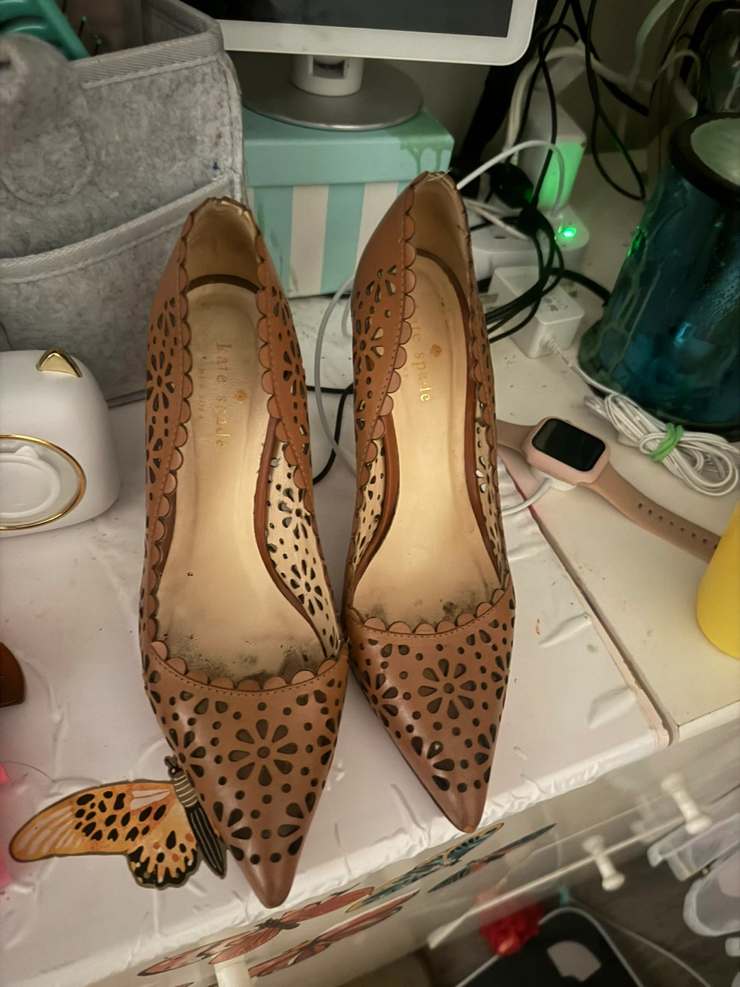 Kate Spade Brown Laser-Cut Heels