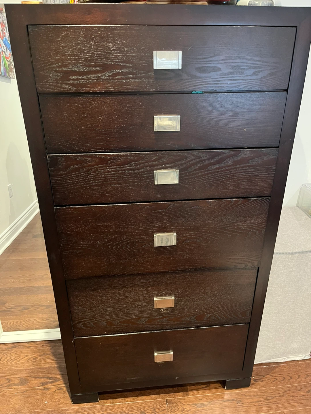 Dark Brown velvet lined 6-Drawer Dresser