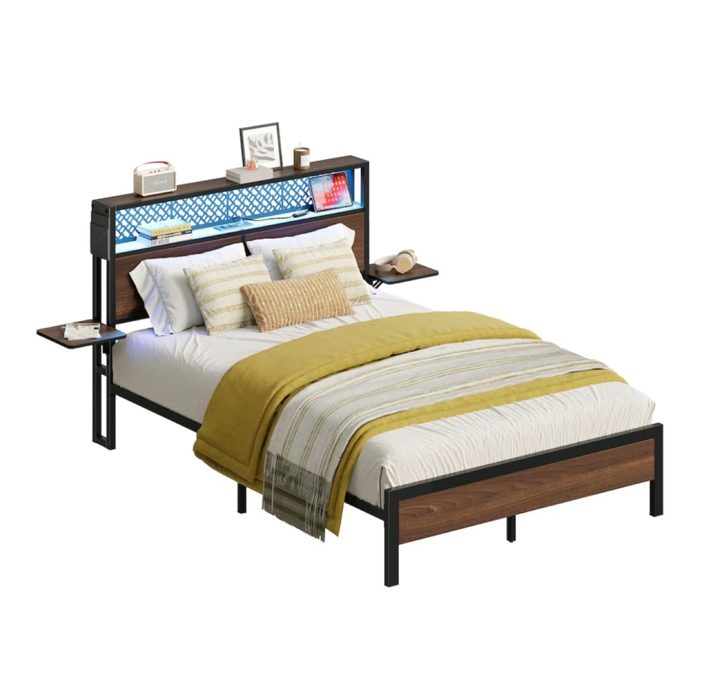 Bestier Bed Frame with Headboard, LED Lighting & Shelves - photo 3