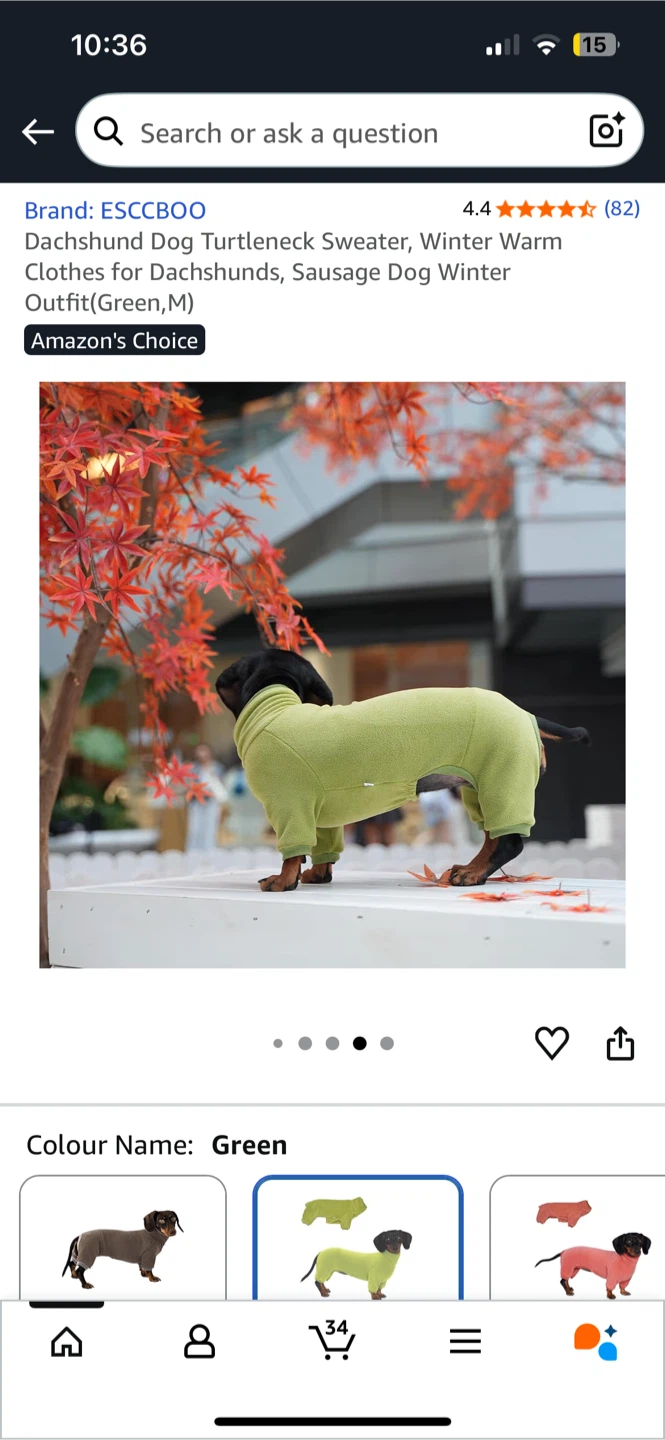 ESCCBOO Dachshund Turtleneck Dog Sweater Green M - photo 5