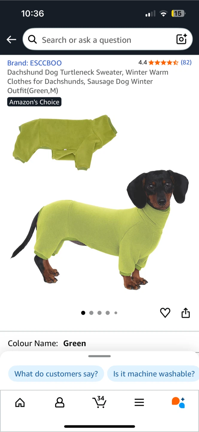 ESCCBOO Dachshund Turtleneck Dog Sweater Green M