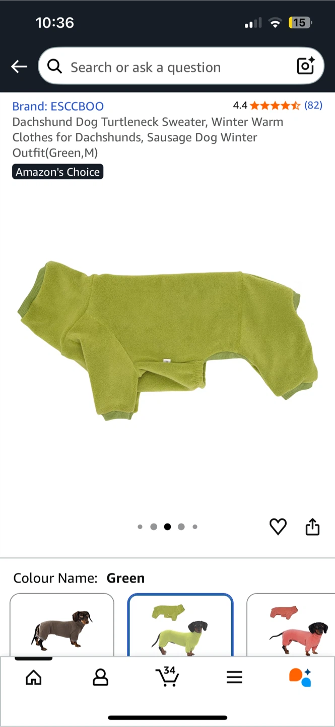 ESCCBOO Dachshund Turtleneck Dog Sweater Green M - photo 3