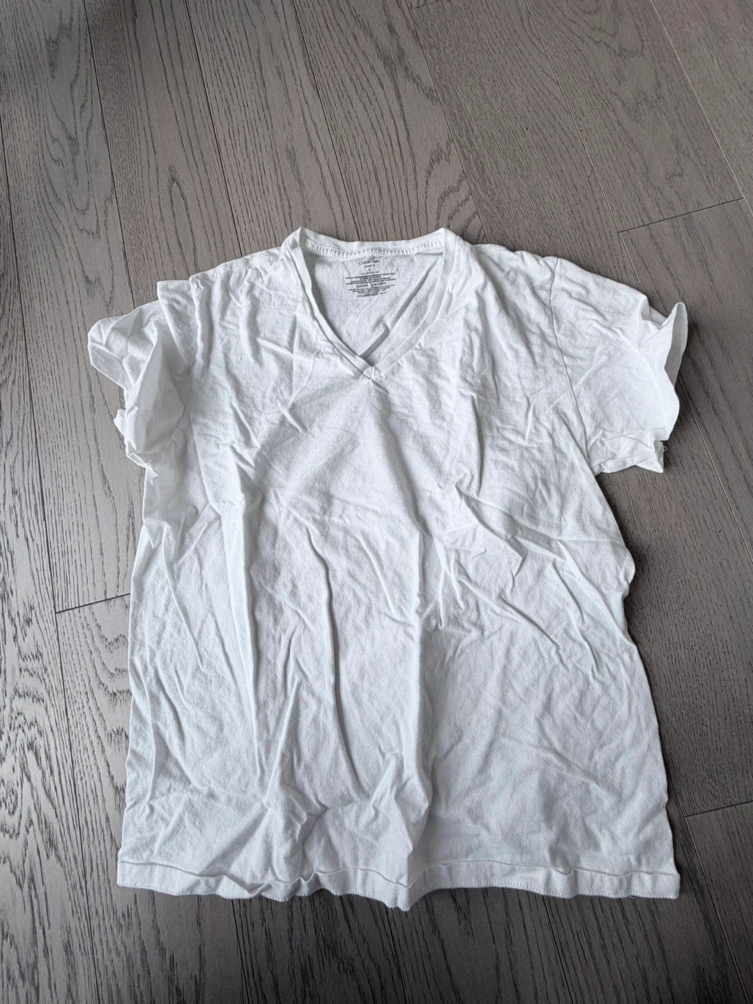 Calvin Klein White V-Neck T-Shirt - Size Medium