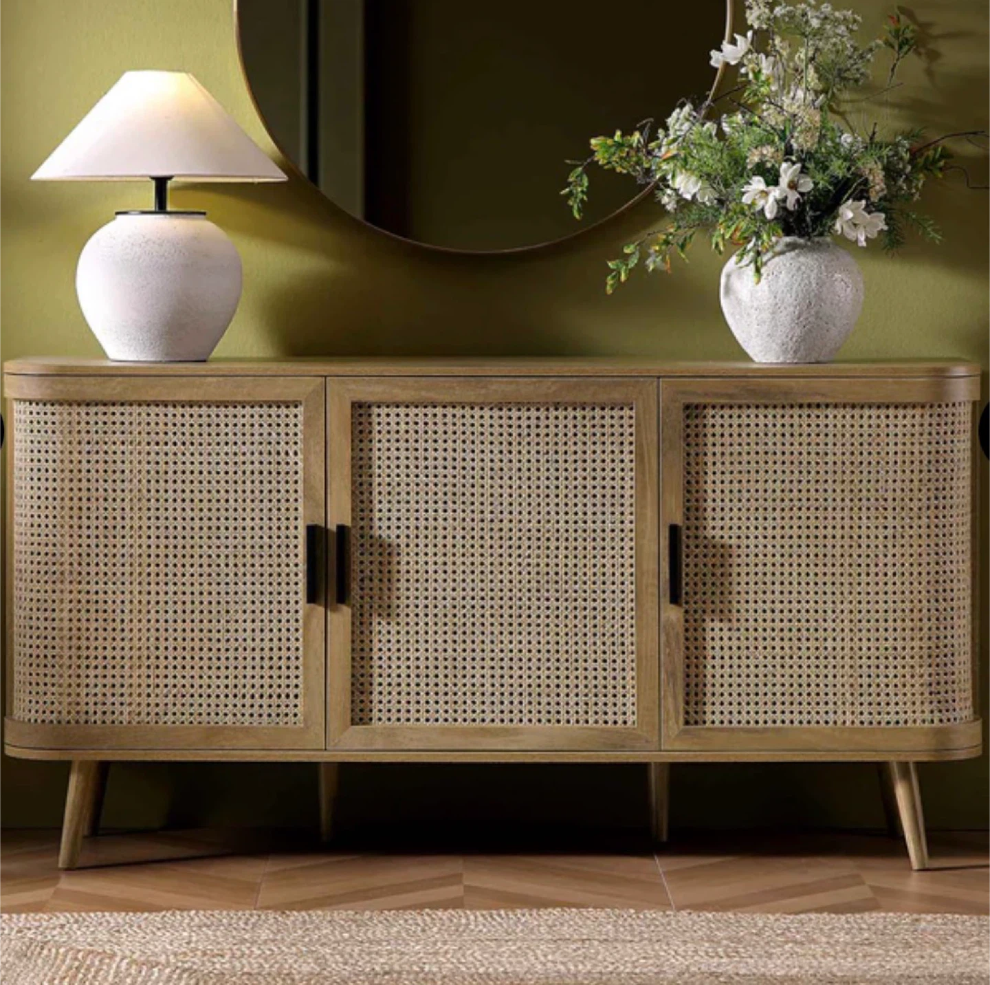 Daals Curved Rattan Large 3-Door Sideboard, Natural