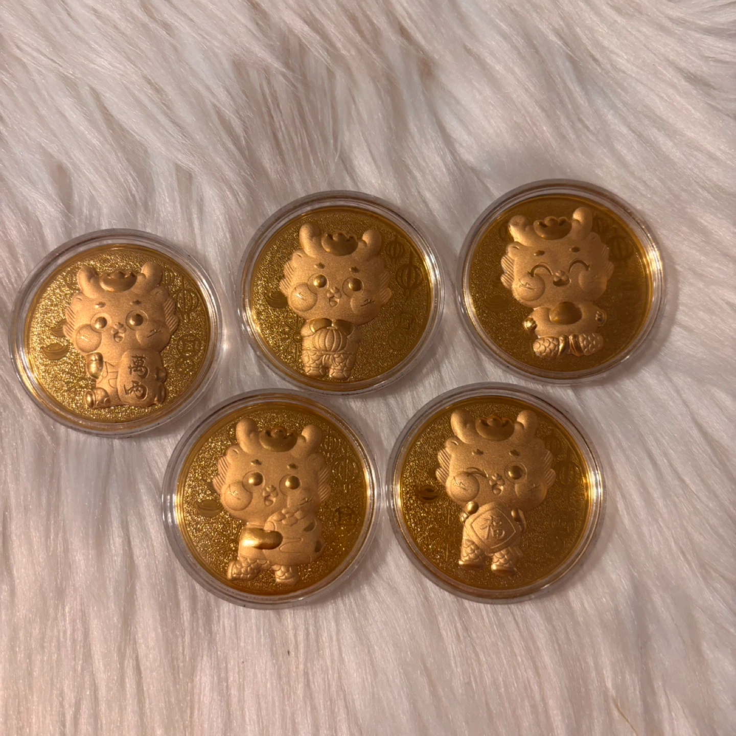 Set of 5 Collectible Gold Coins with Dragon Cartoon Characters - photo 3