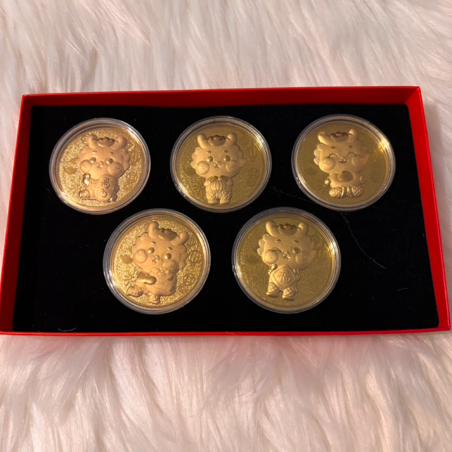 Set of 5 Collectible Gold Coins with Dragon Cartoon Characters - photo 2