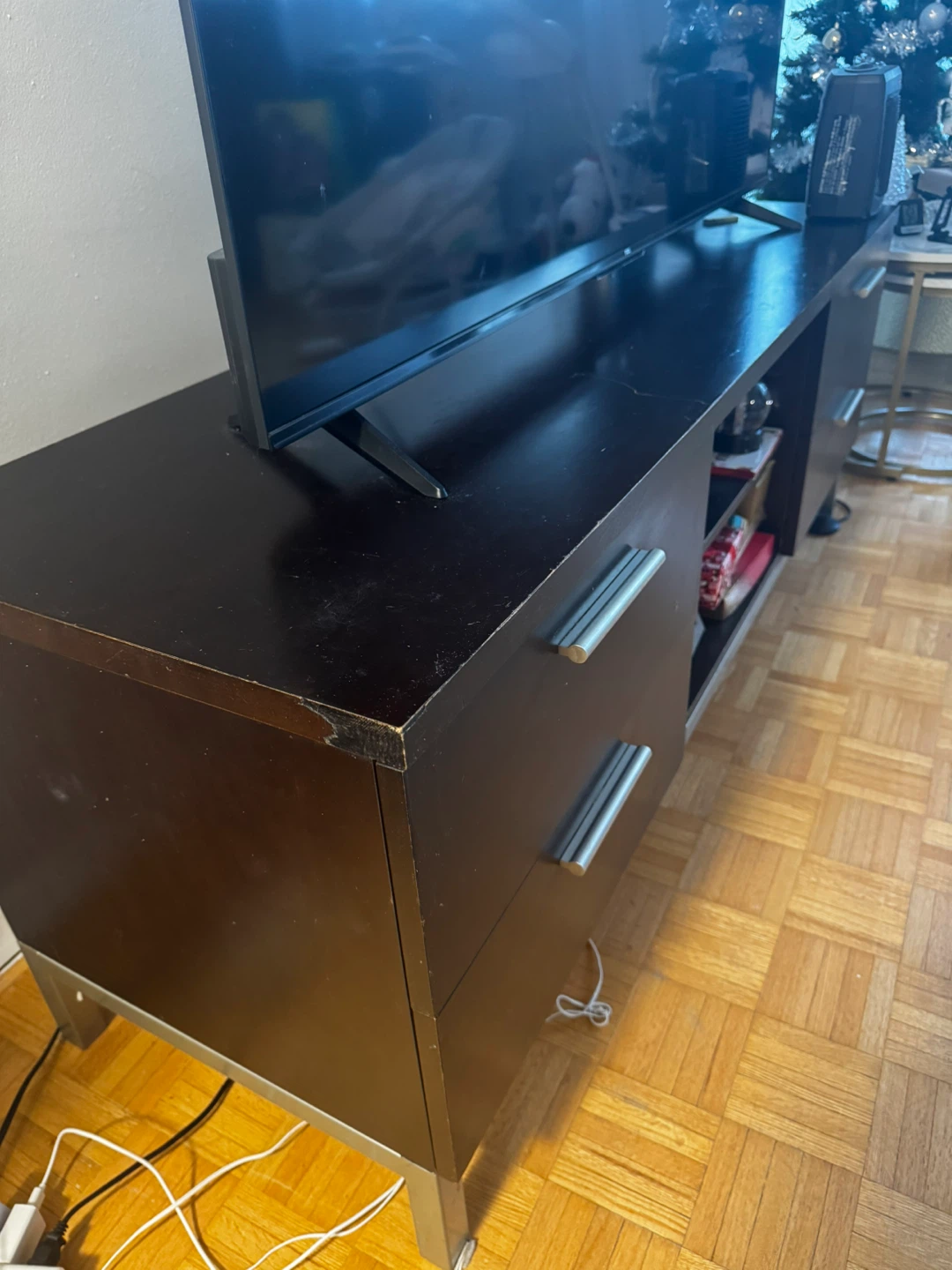 Dark Brown Media Console with Drawers - photo 3