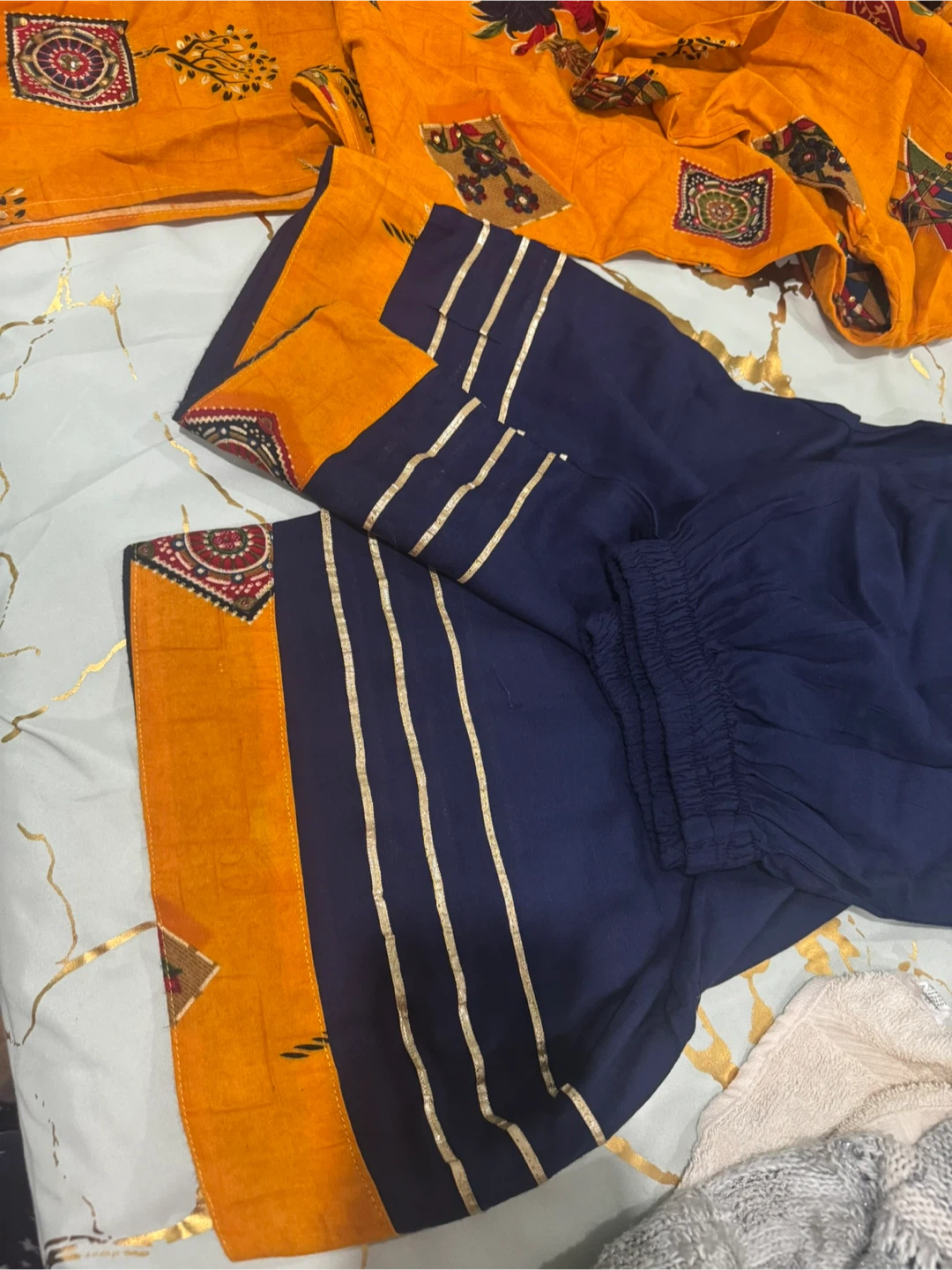 Orange Kurti with Blue Pants Set - photo 5