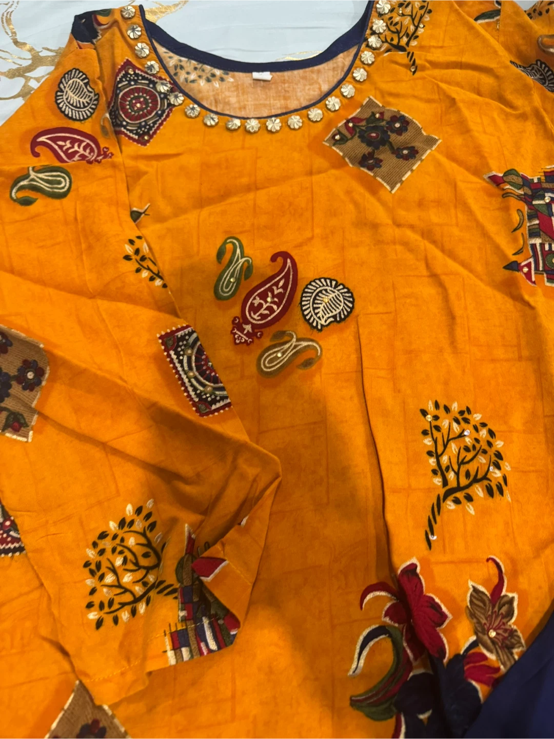 Orange Kurti with Blue Pants Set - photo 4