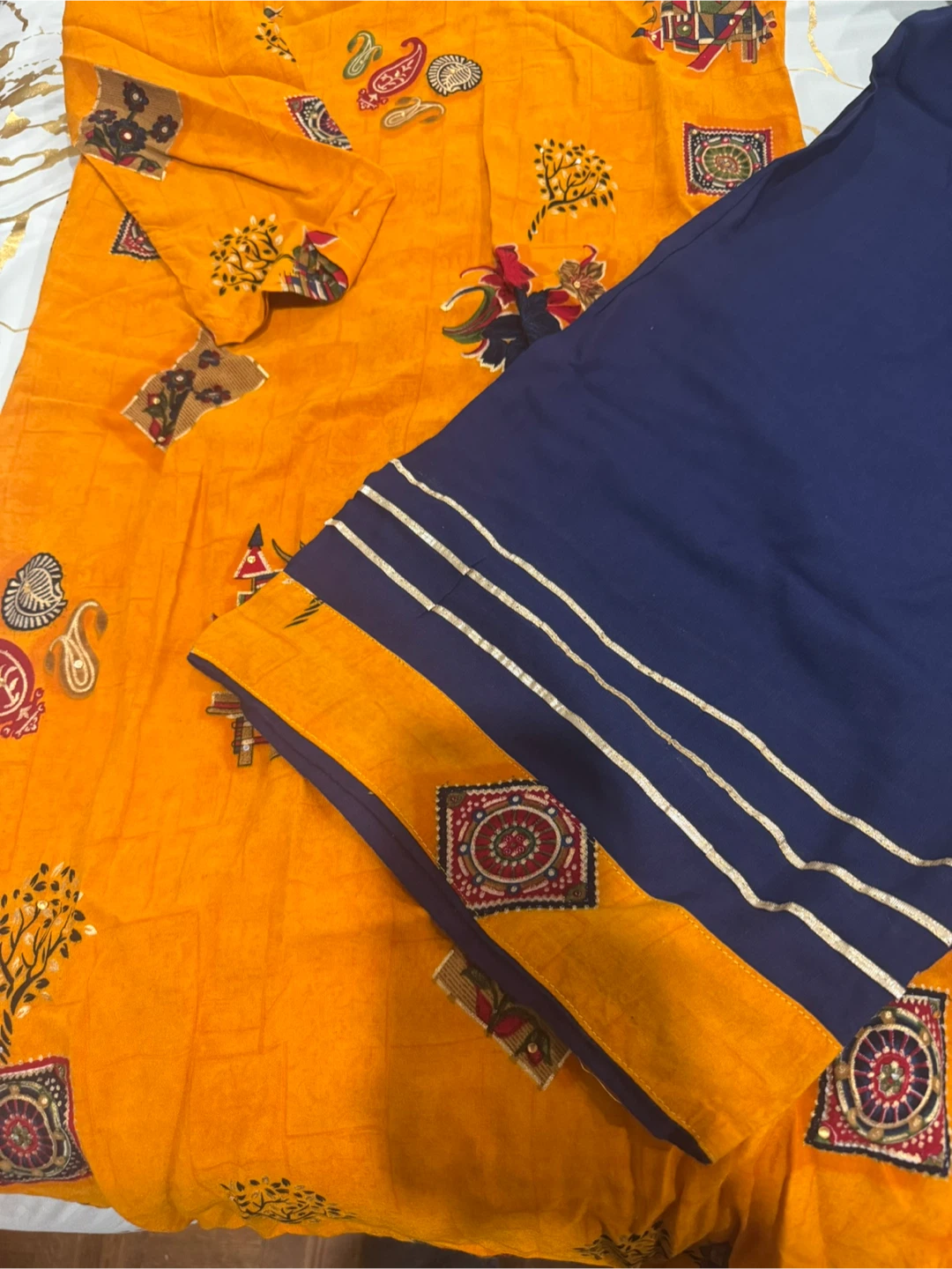 Orange Kurti with Blue Pants Set - photo 2