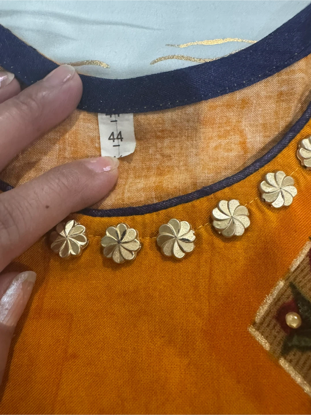 Orange Kurti with Blue Pants Set - photo 3
