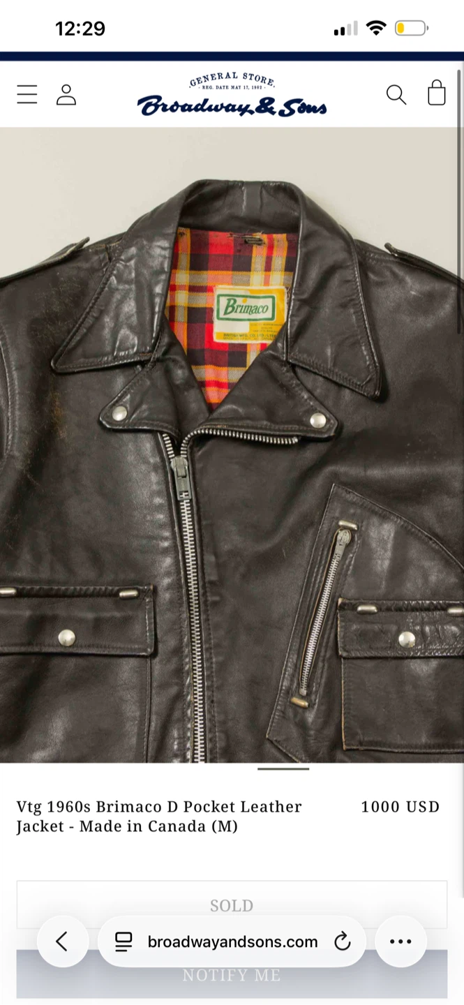 Vintage 1960’s Rare Brimaco D Pocket Leather Jacket - photo 5