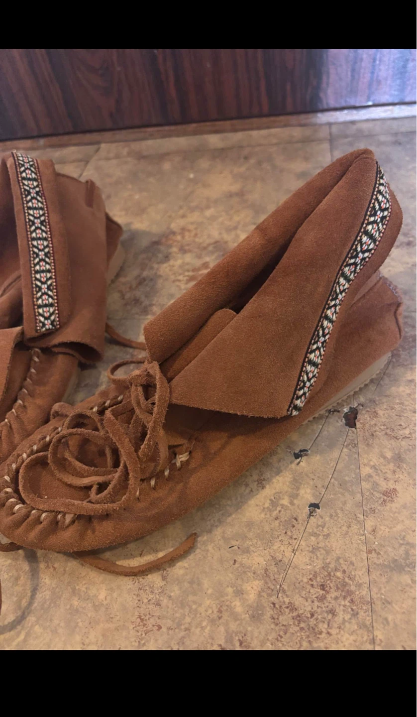 Brown Suede Moccasins with Beaded Trim