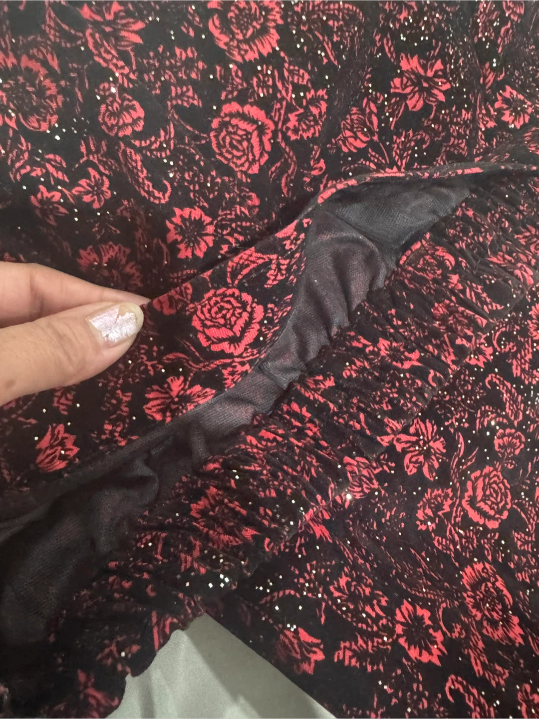 Red Floral Sparkle Leggings - photo 2
