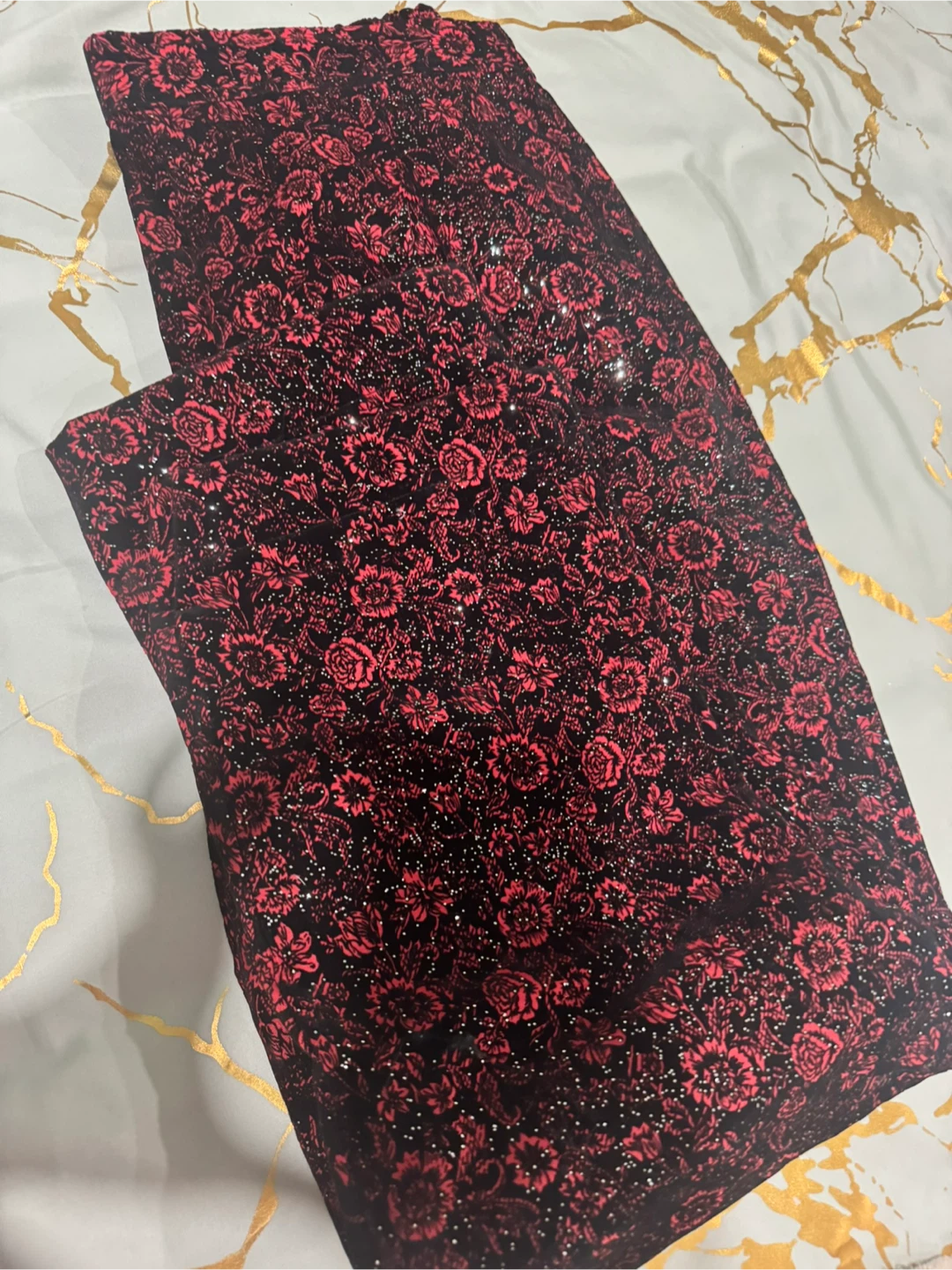 Red Floral Sparkle Leggings