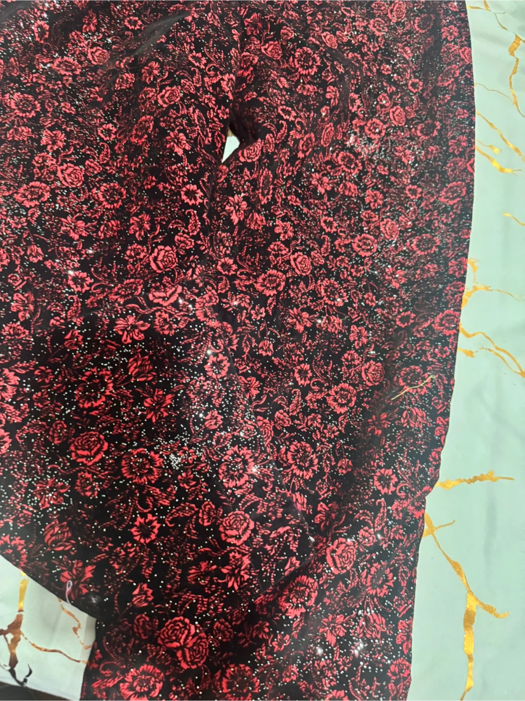 Red Floral Sparkle Leggings - photo 3