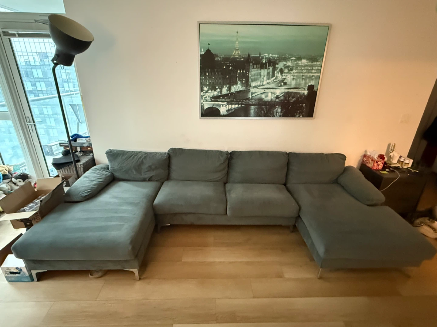 Green  U-shaped couch
