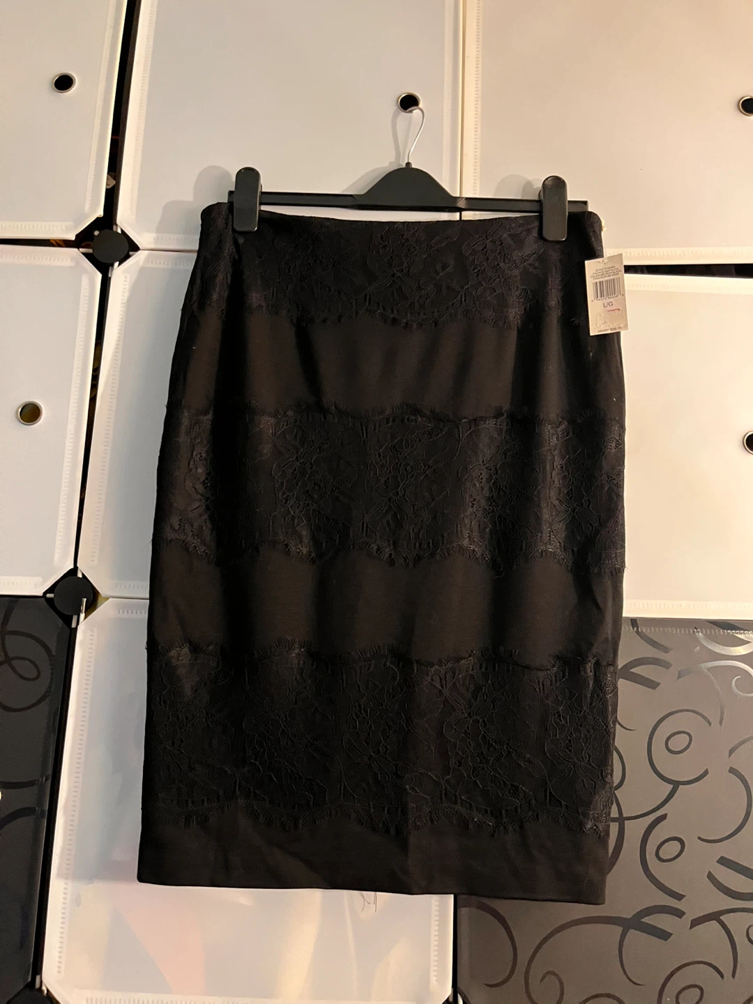 Black Lace Detail Pencil Skirt L/G