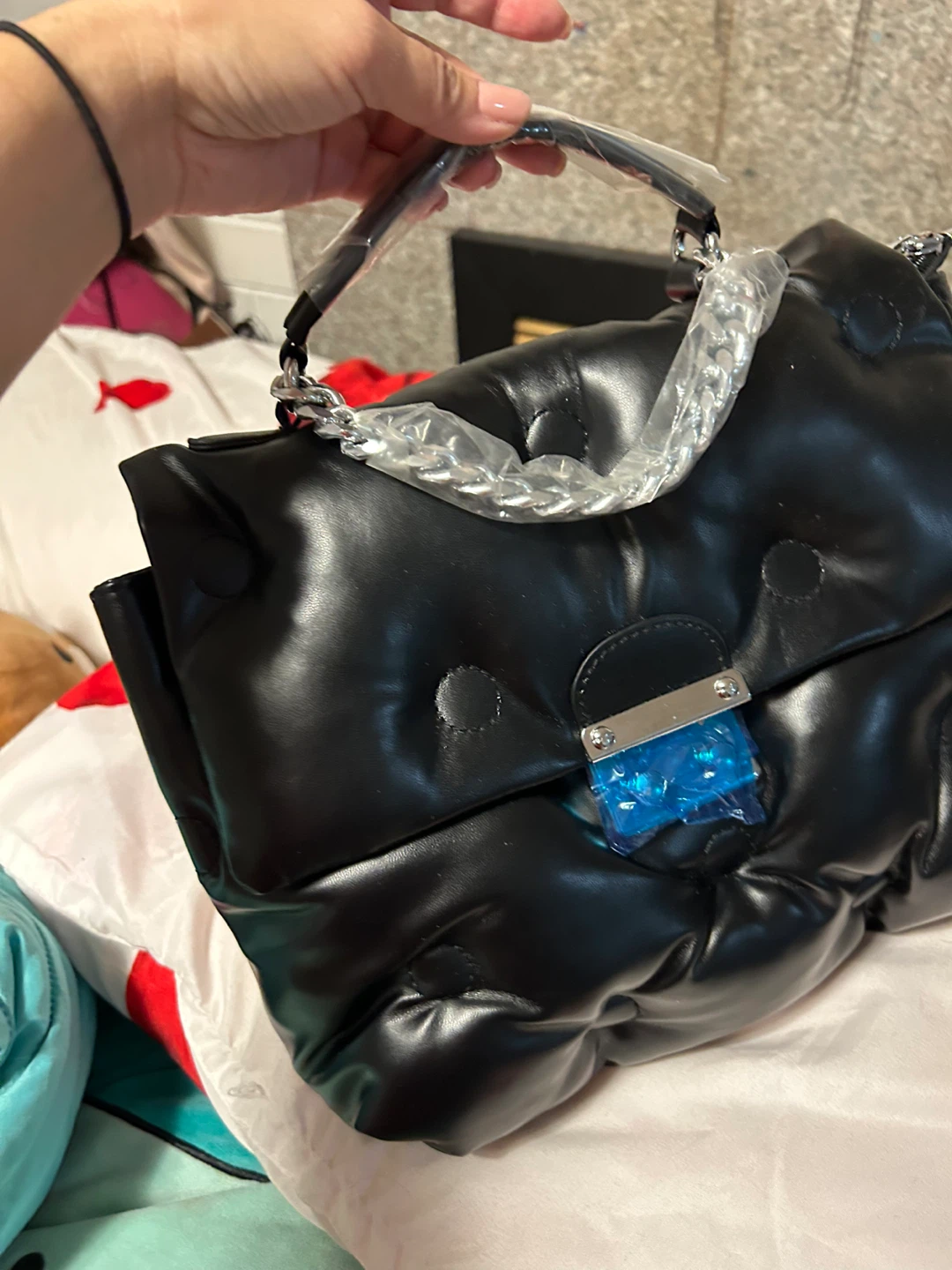 Black Puffer Handbag with Silver Hardware - photo 3