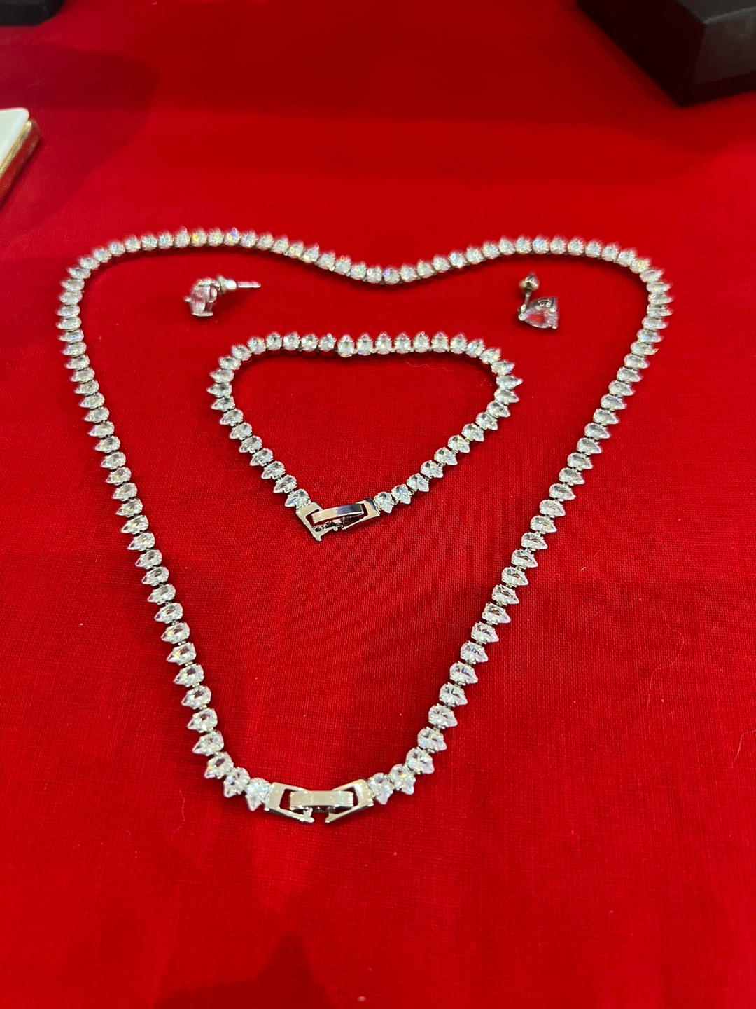 Silver Tennis Necklace, Bracelet, and Earrings Set