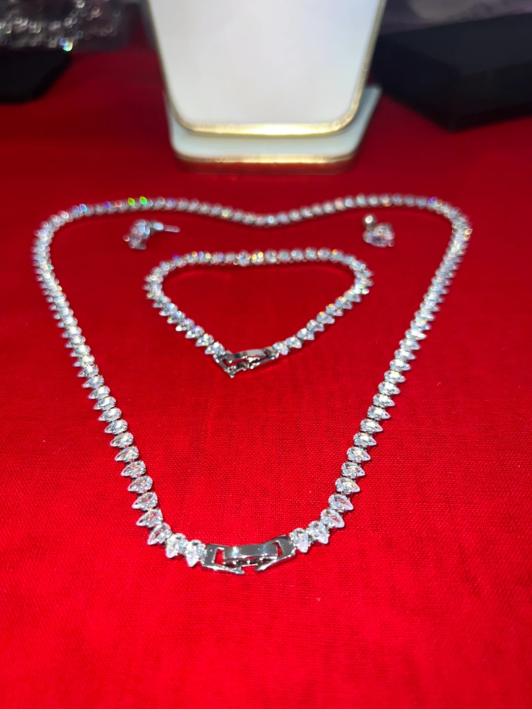 Silver Tennis Necklace, Bracelet, and Earrings Set - photo 2