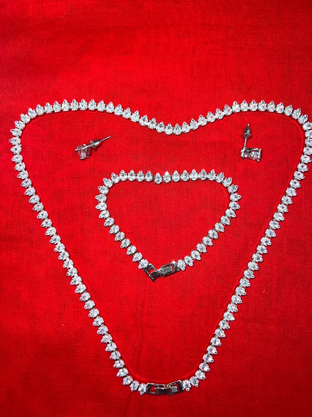 Silver Tennis Necklace, Bracelet, and Earrings Set - photo 3