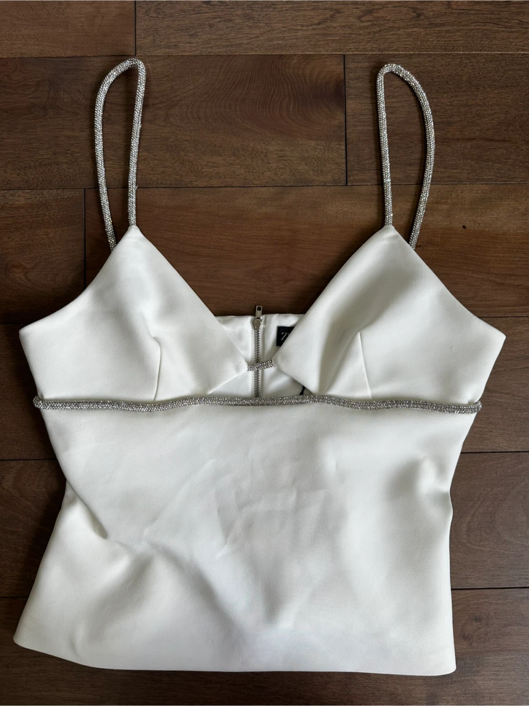 Zara White Embellished Cami Top