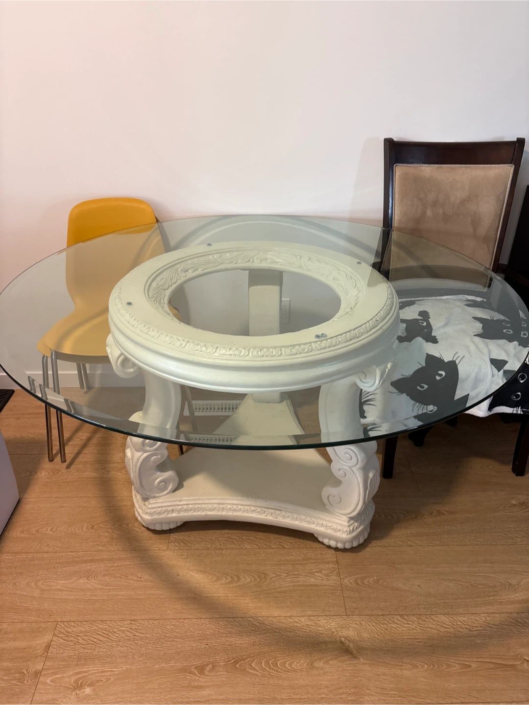 Glass Top Kitchen Table with Ornate Base