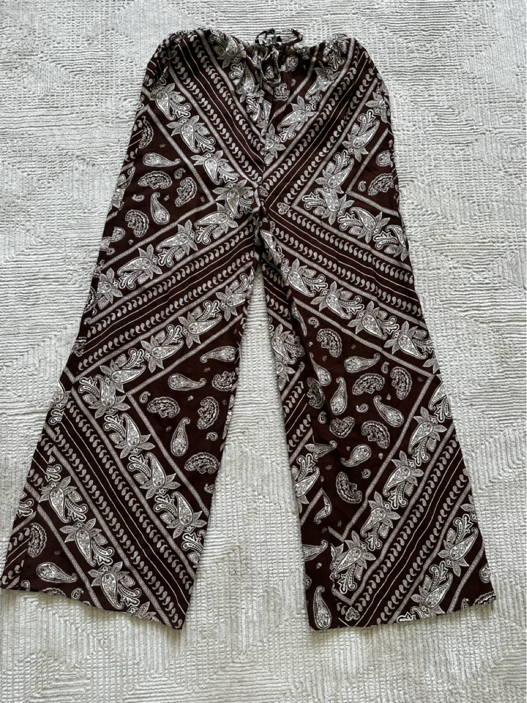 New Mango Brown Paisley Wide-Leg Pants