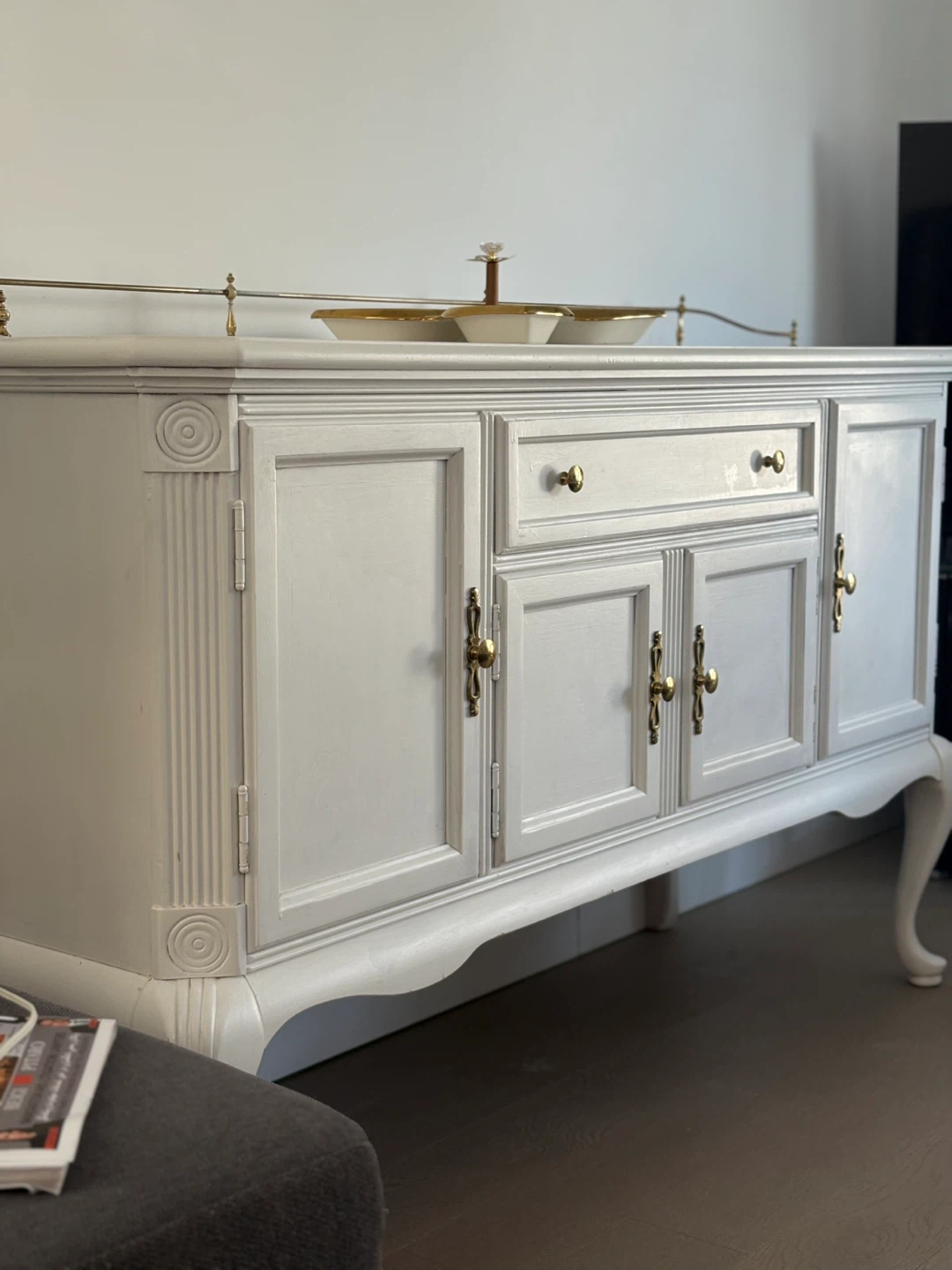 White Buffet Sideboard with Gold Accents
