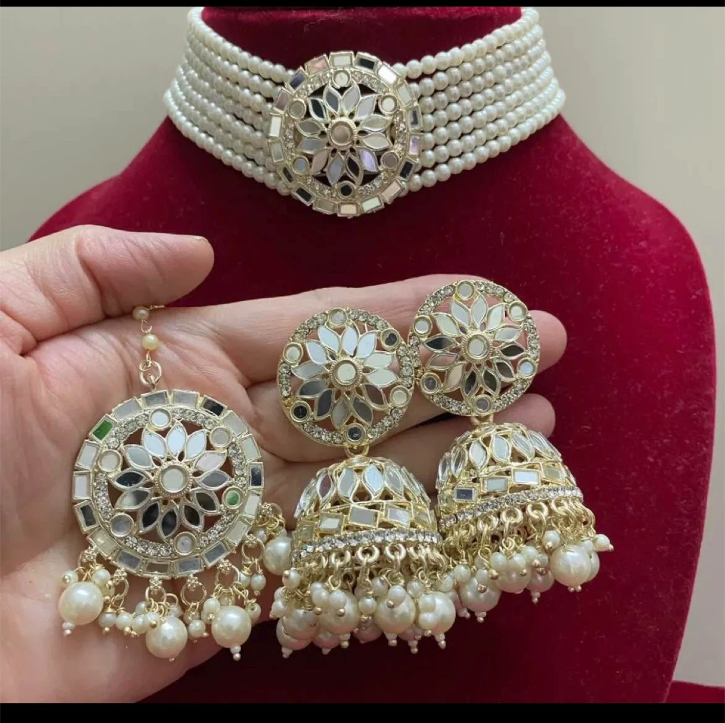 Pearl Choker Necklace and Jhumka Earrings Set