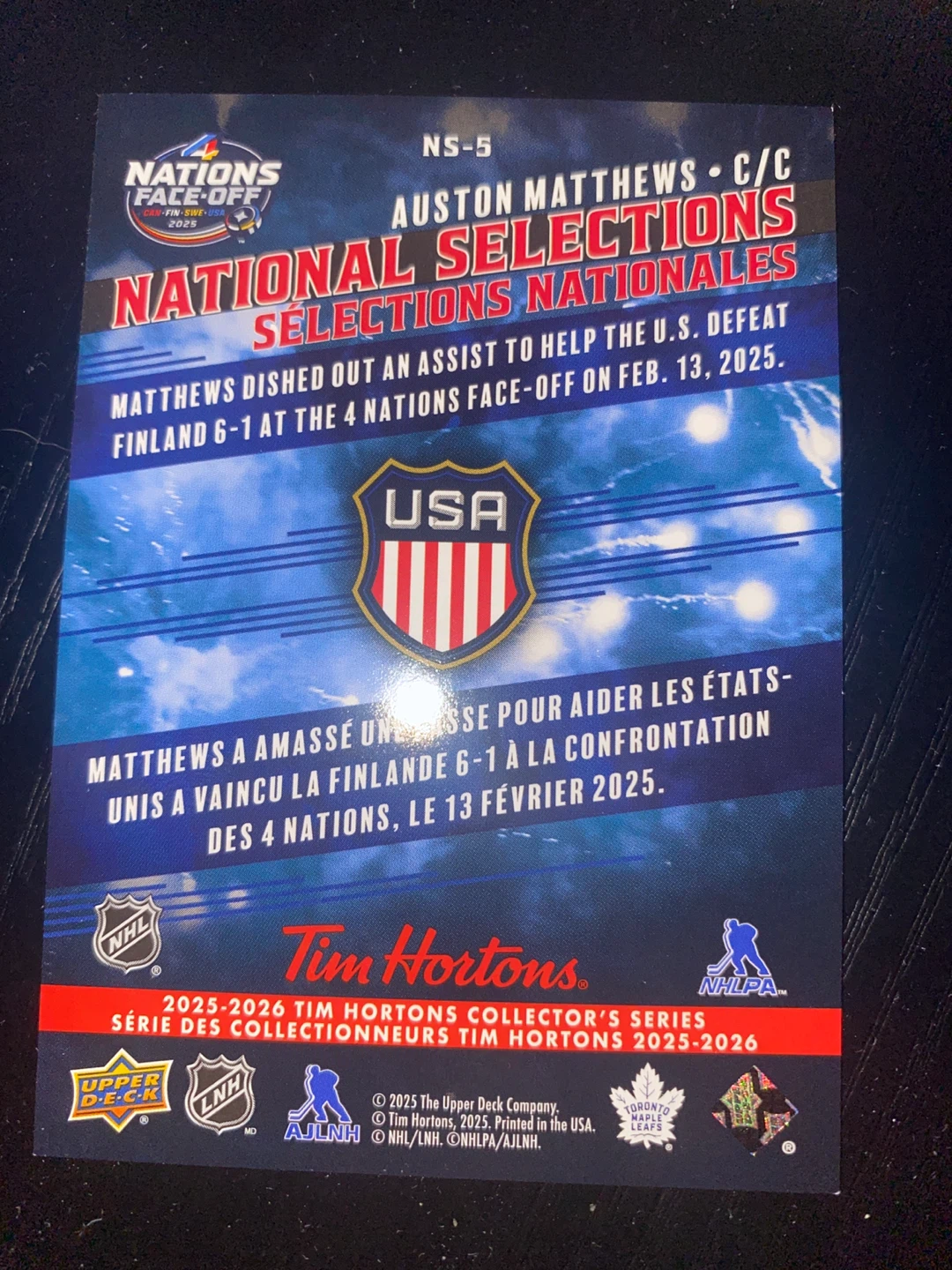 Auston Matthews National Selections Hockey Card 2025-2026 - photo 2