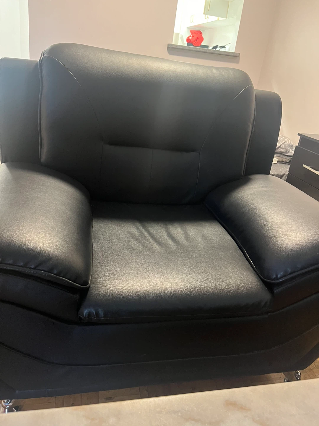 Black Leather Sofa Set with Coffee Table - photo 4