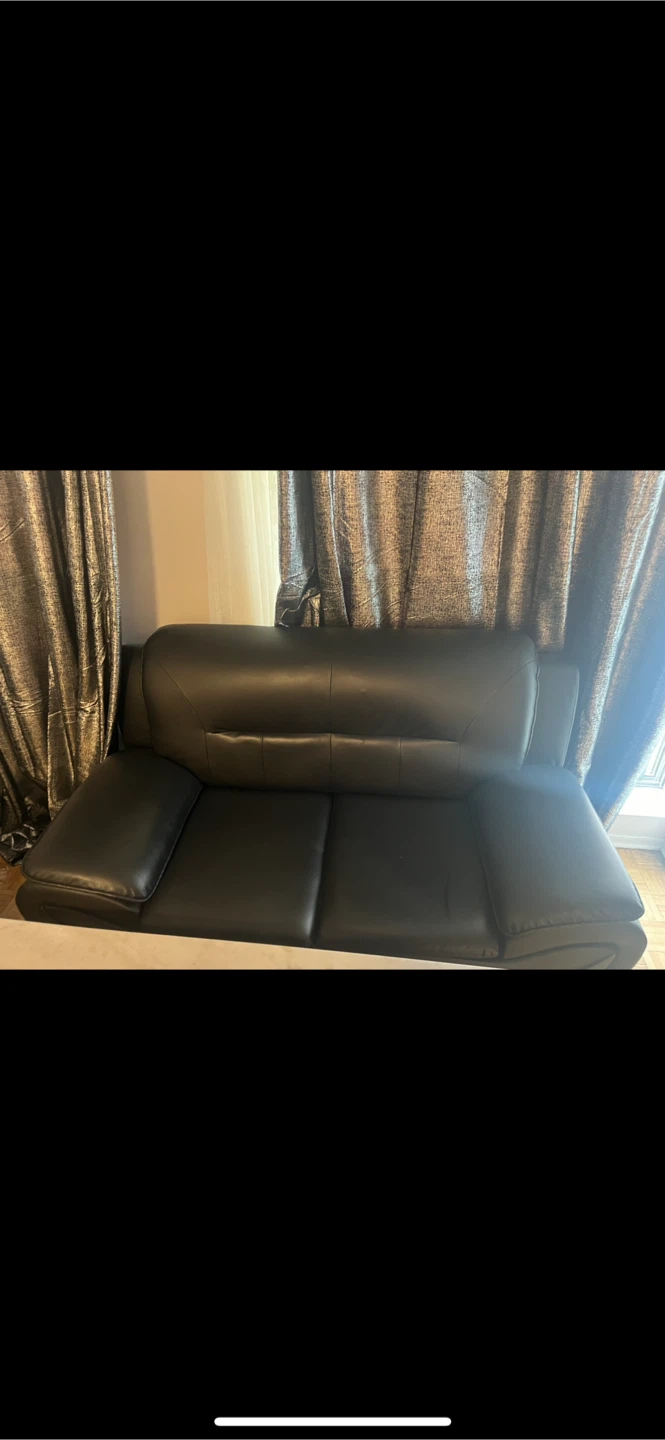 Black Leather Sofa Set with Coffee Table - photo 3