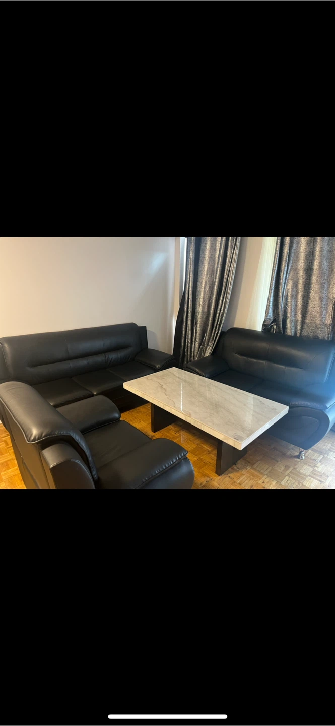 Black Leather Sofa Set with Coffee Table