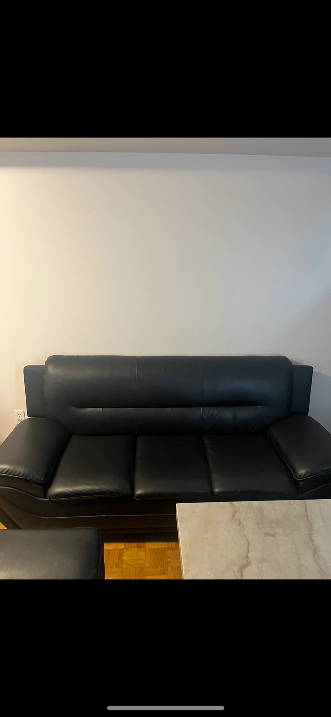 Black Leather Sofa Set with Coffee Table - photo 2
