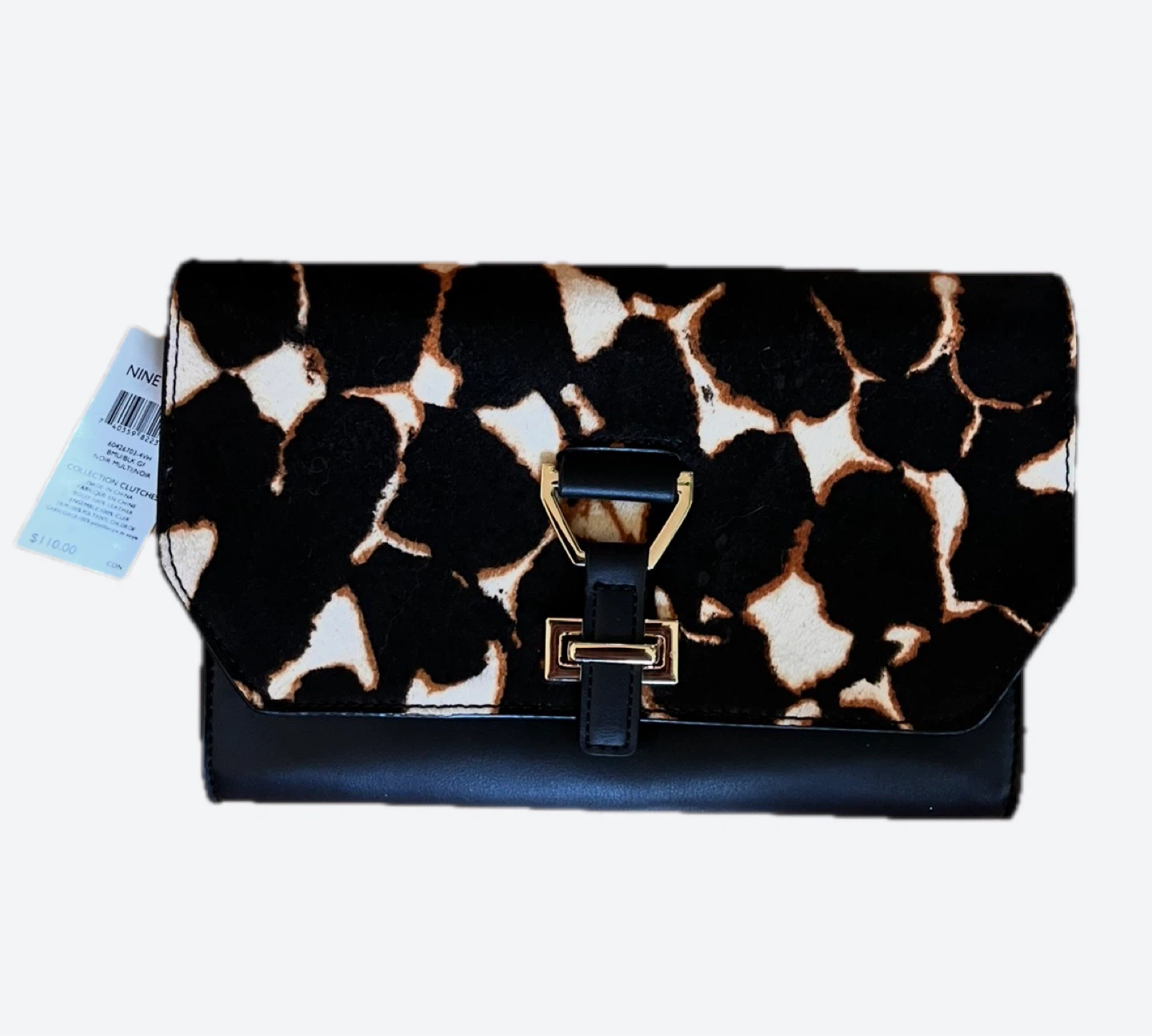 Nine West Clutch Bag - Cow Print & Black Leather