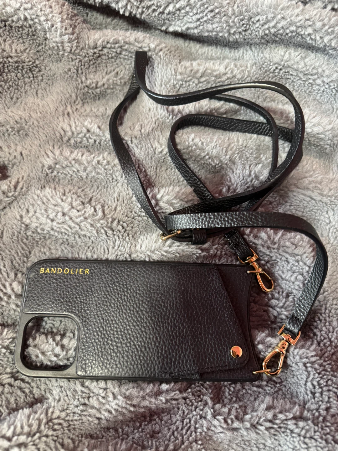 Bandolier Black Leather Phone Case with Strap - photo 2