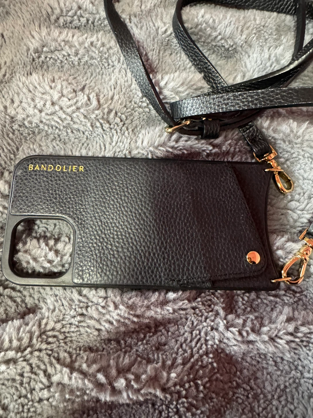 Bandolier Black Leather Phone Case with Strap