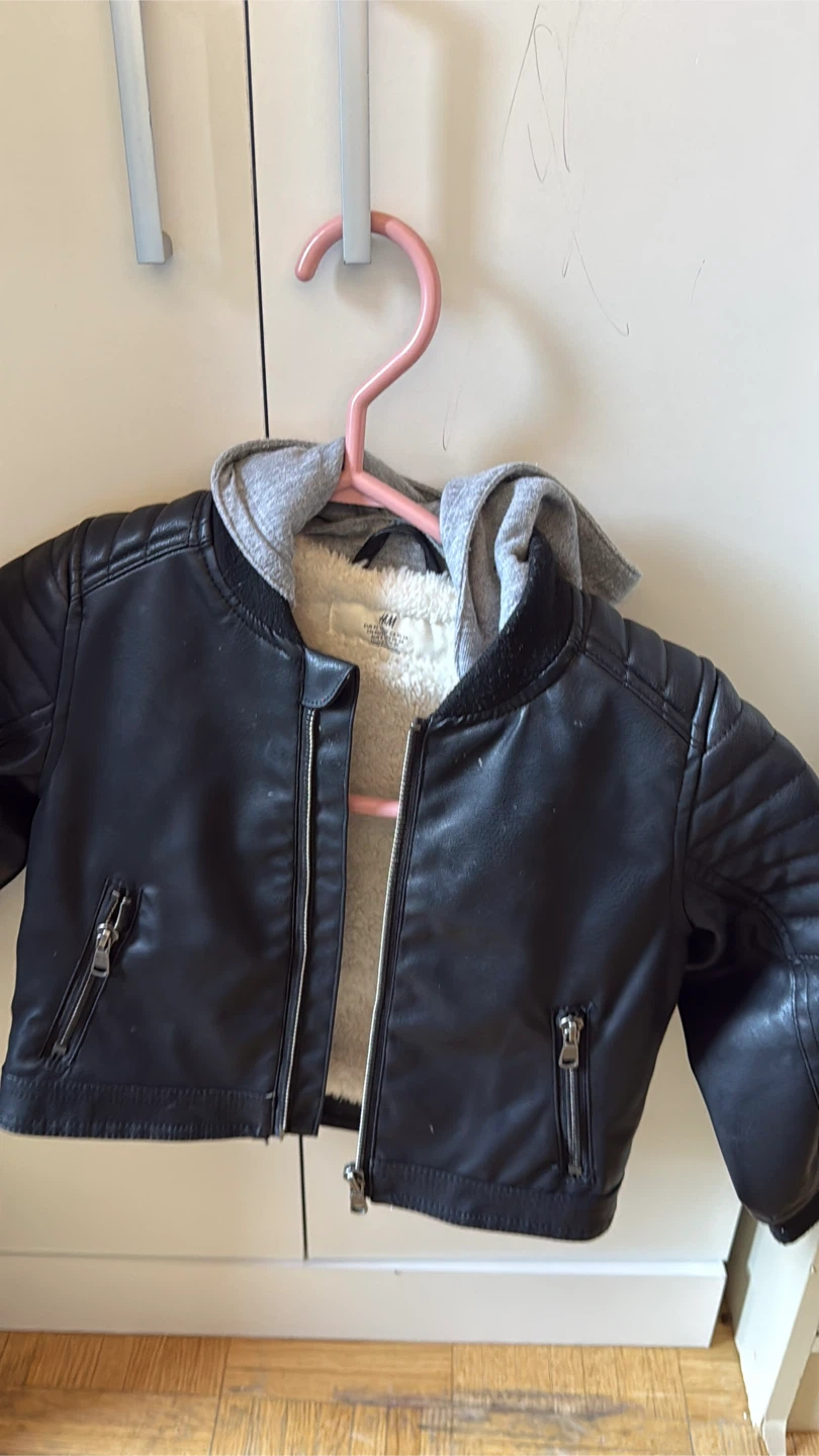 H&M Faux Leather Moto Jacket with Hood - Size 2T