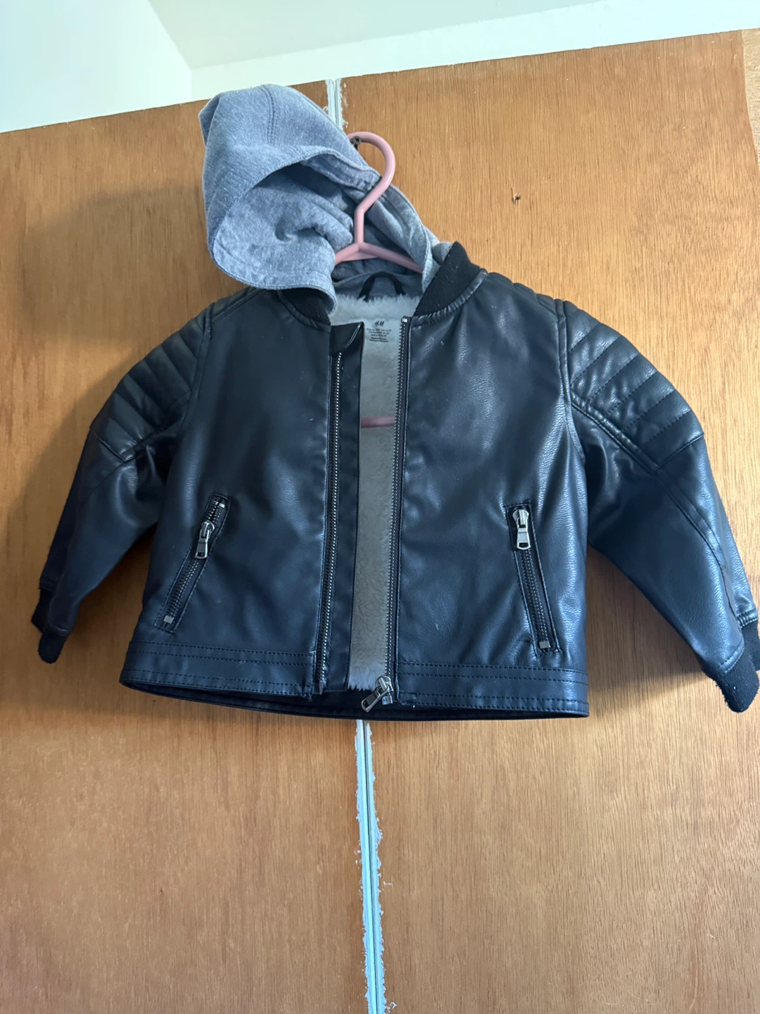 H&M Faux Leather Moto Jacket with Hood - Size 2T - photo 2