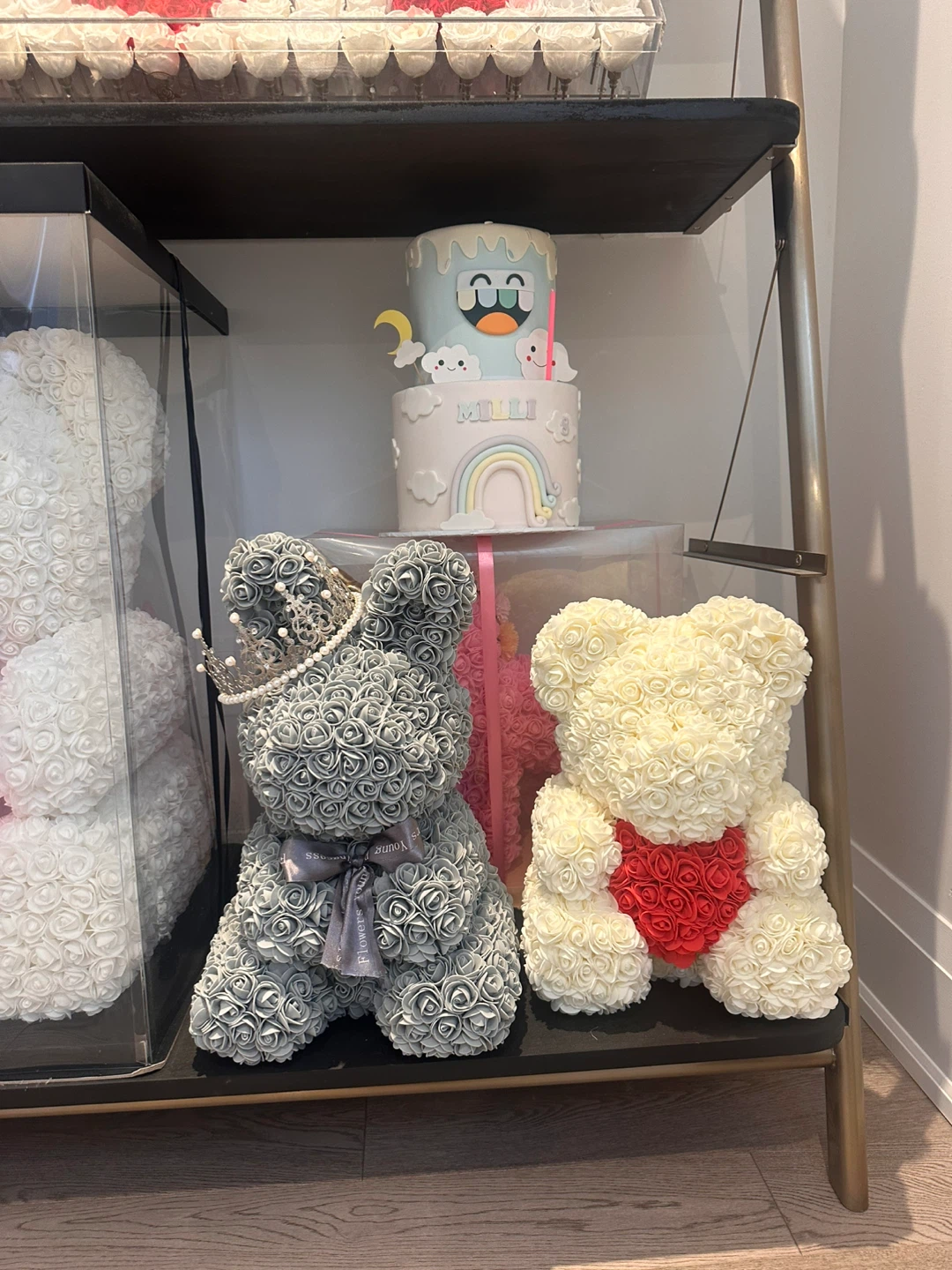 Rose Teddy Bear - Grey with Crown