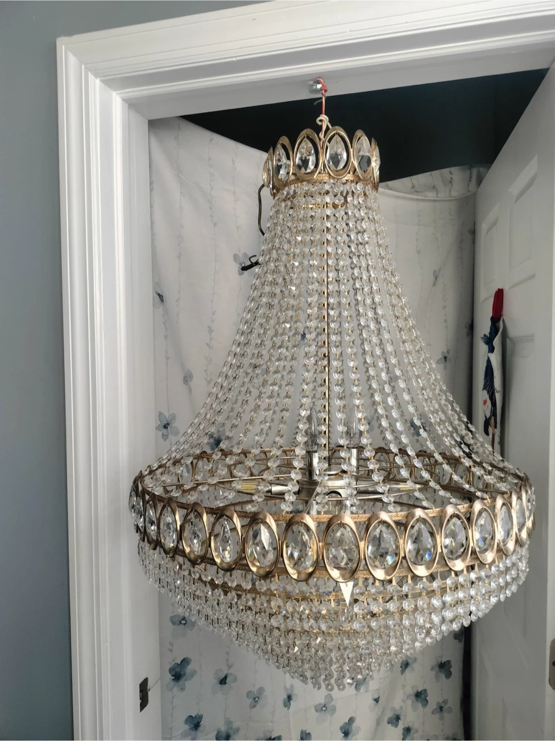 Vintage Crystal Chandelier with Gold Accents