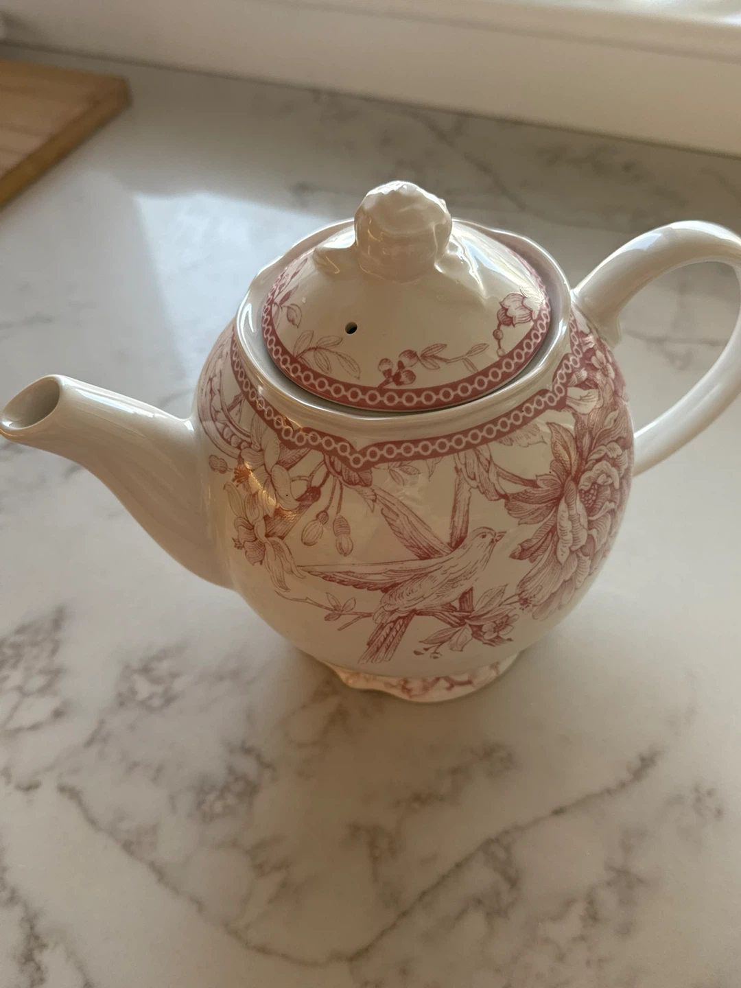 White Teapot with Pink Floral Bird Design - photo 4